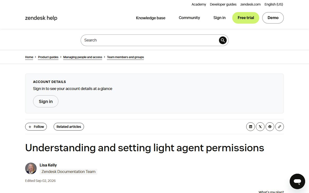 Zendesk help: Understanding light agent permissions (included light agents per Suite plan), captured October 11, 2026. Figures change; the live page is the source of truth.