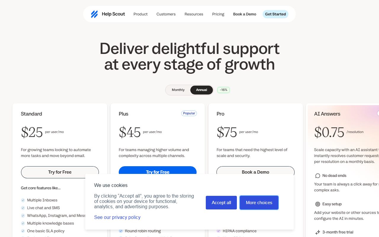 Help Scout pricing, captured October 11, 2026. Figures change; the live page is the source of truth.